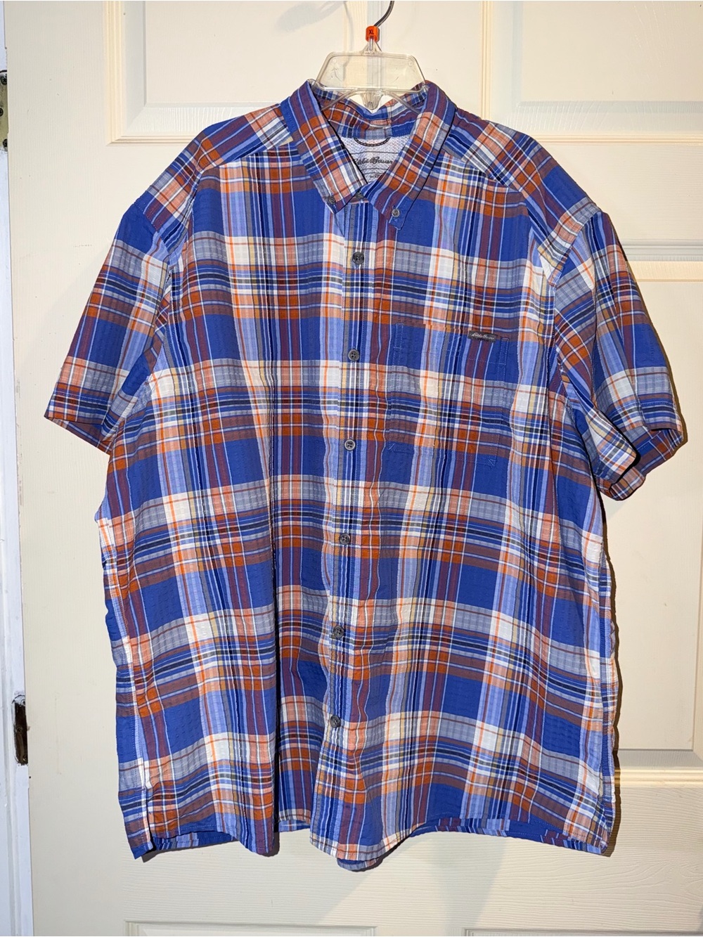 Eddie Bauer Short-Sleeve Plaid Button-DownSeersuckerShirt Size 2X